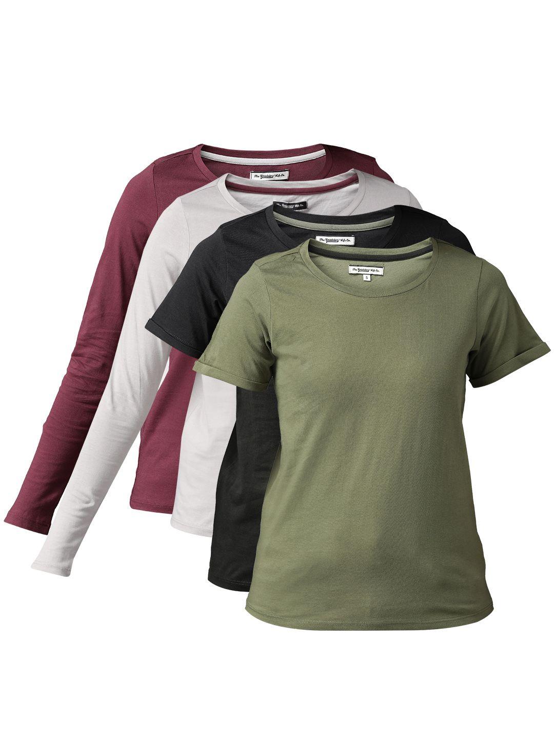 roadster women pack of 4 solid round neck pure cotton t-shirts