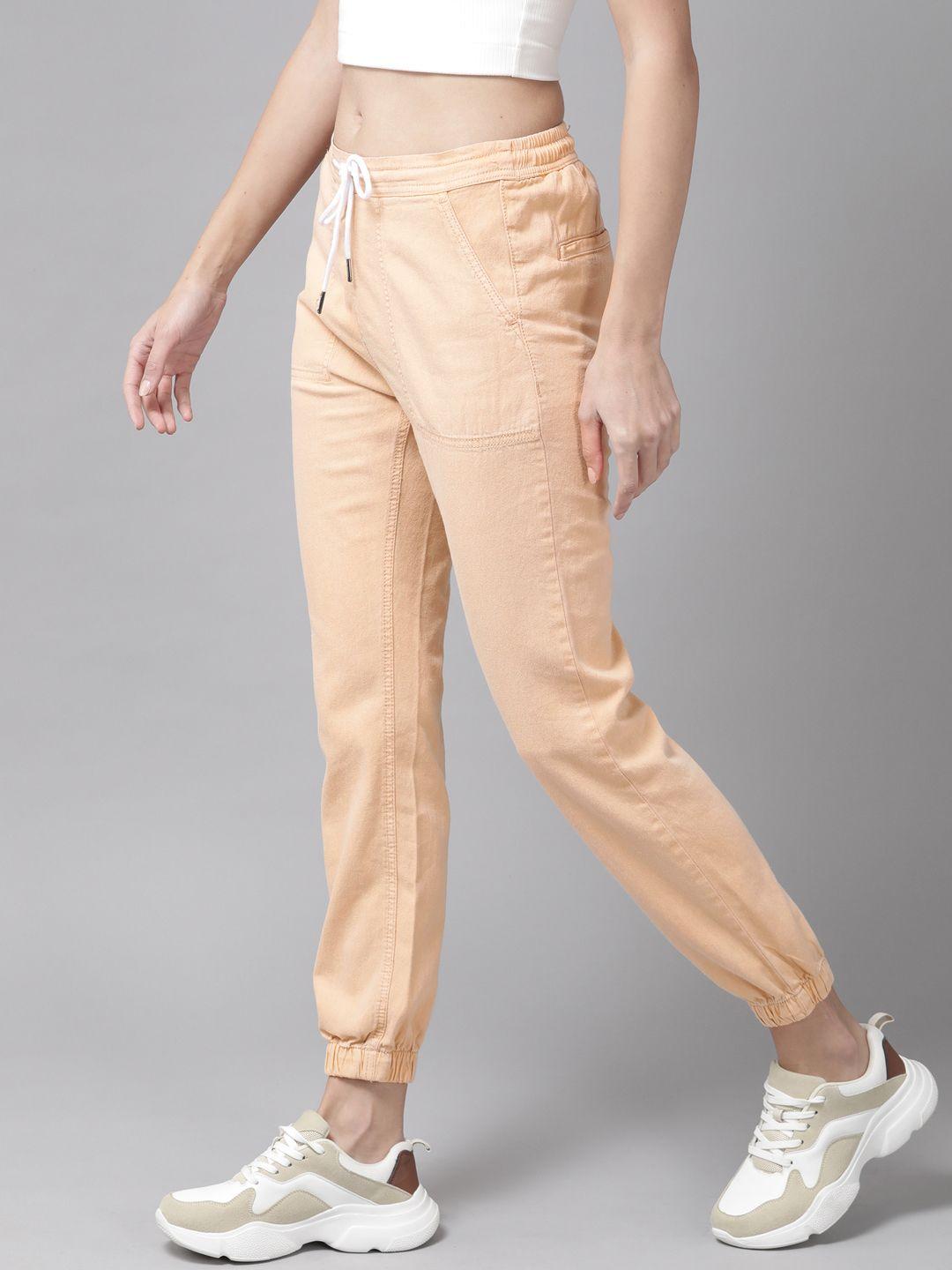 roadster women peach-coloured denim joggers