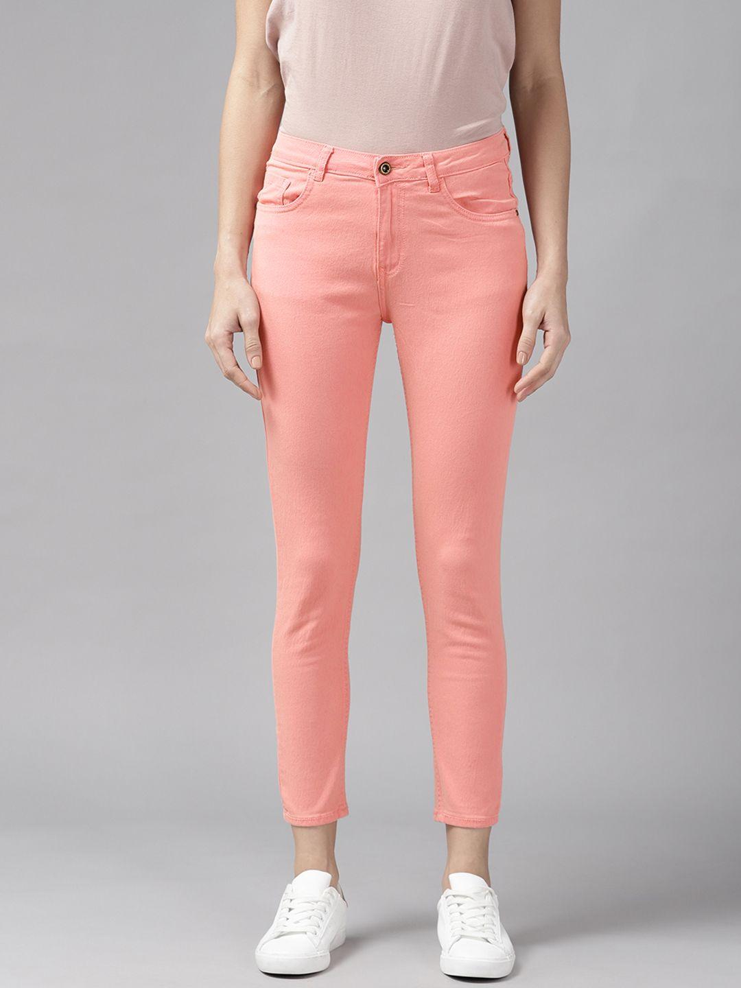 roadster women peach-coloured skinny fit mid-rise stretchable jeans