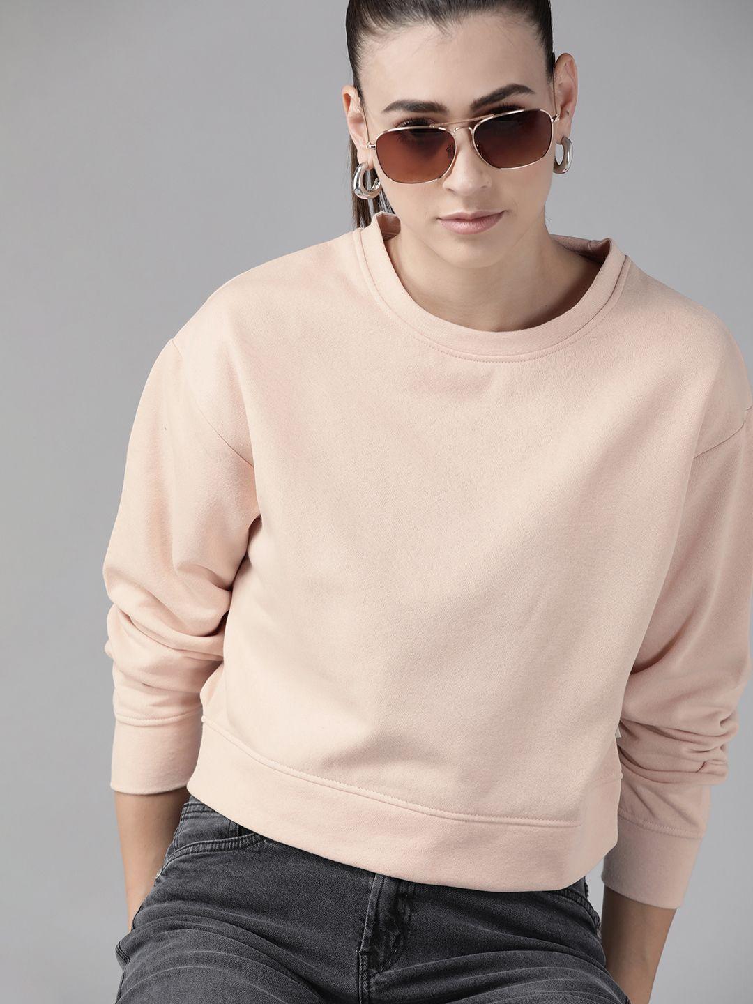 roadster women peach solid sweatshirt