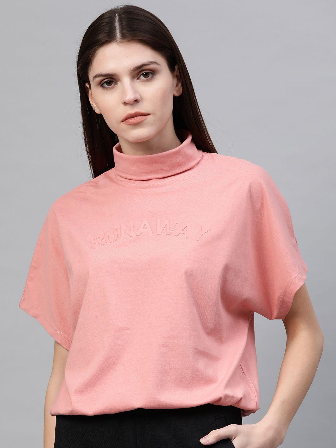 roadster women pink printed detail blouson pure cotton top