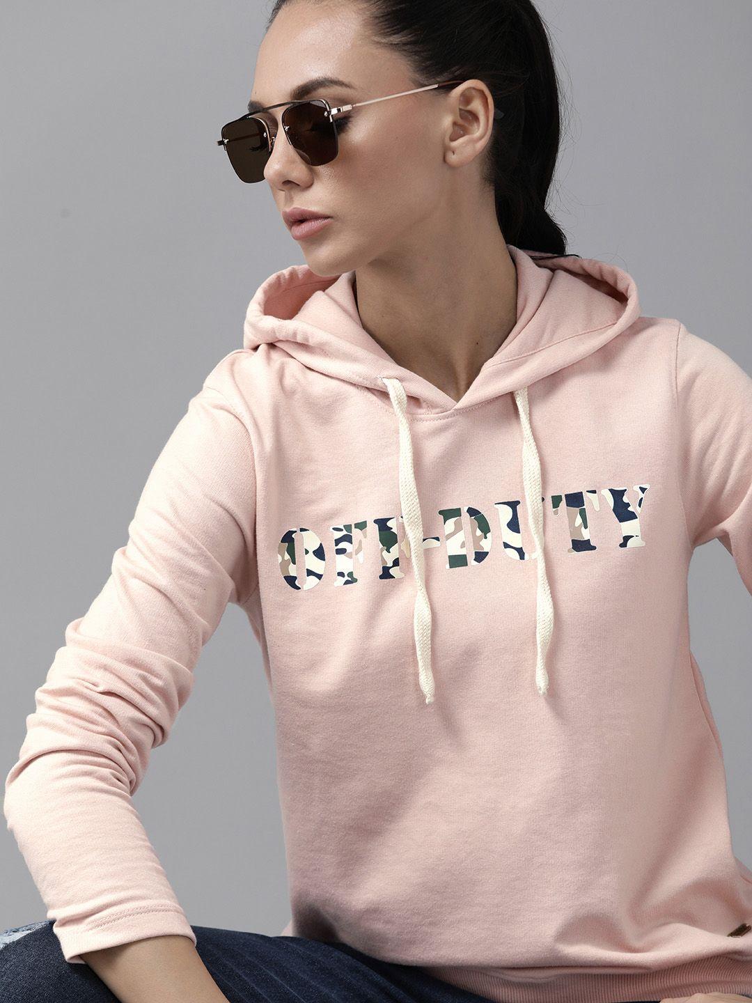 roadster women pink printed detail hooded sweatshirt