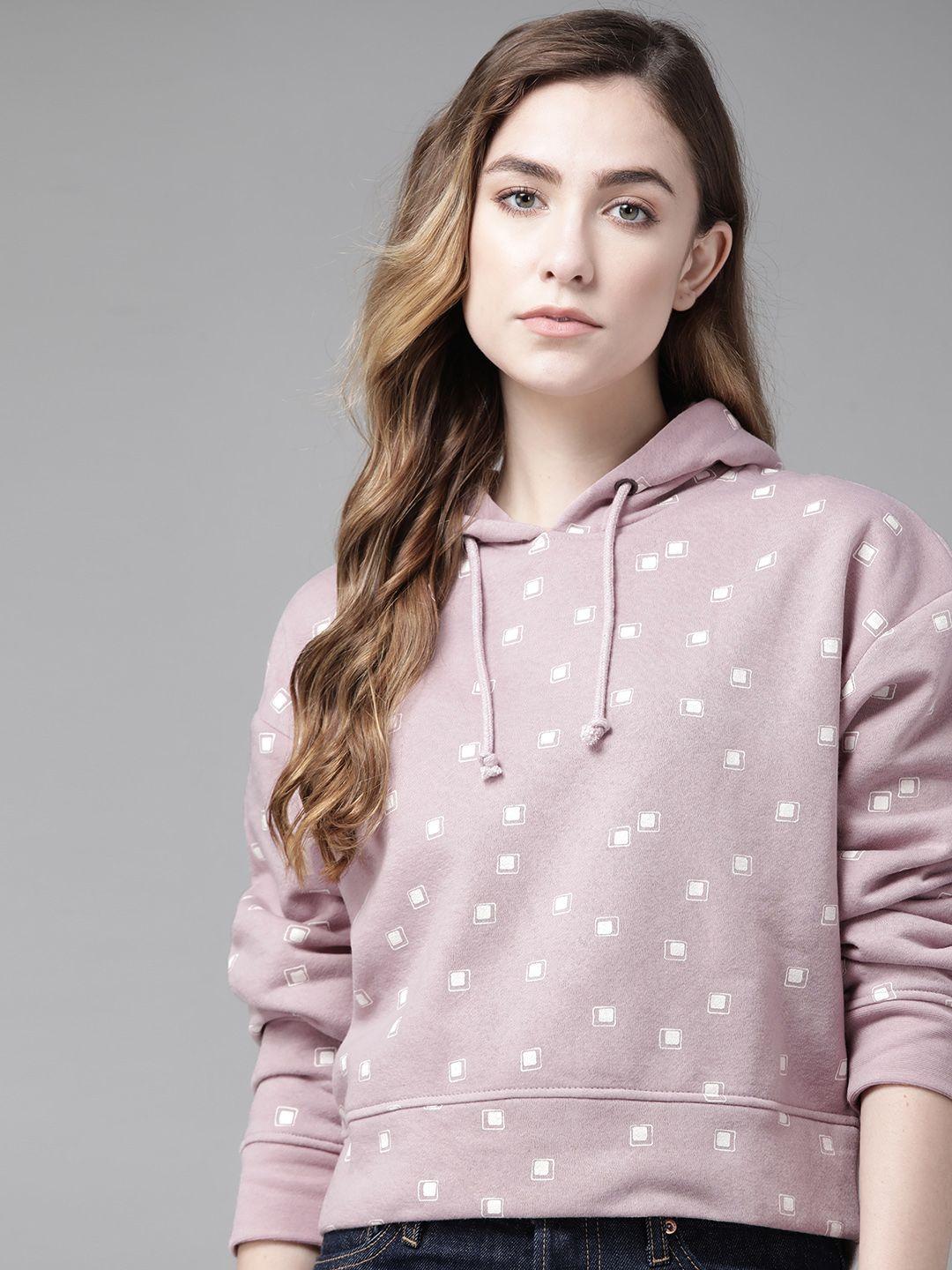 roadster women pink printed hooded sweatshirt