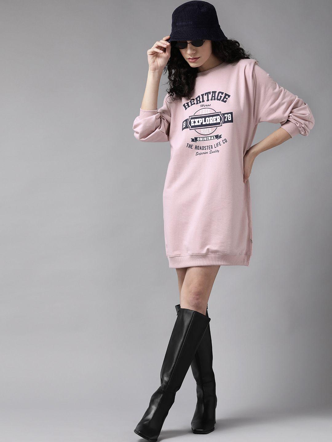 roadster women pink printed longline sweatshirt