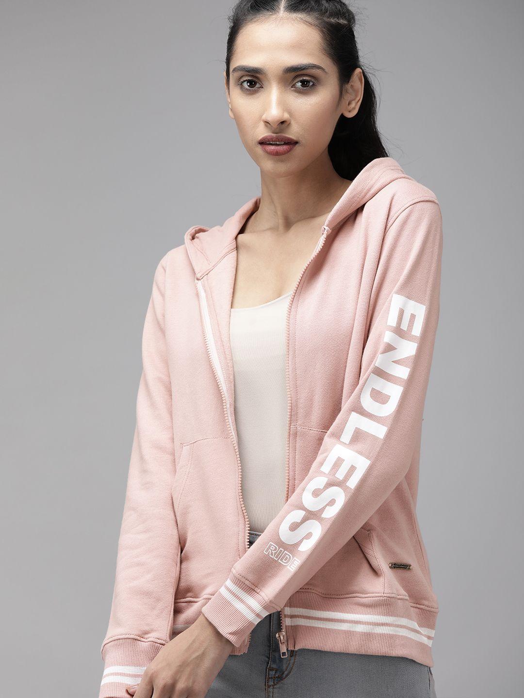 roadster women pink solid hooded sweatshirt