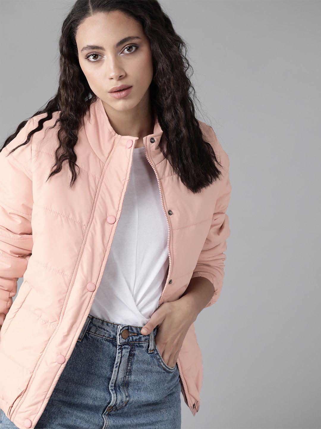 roadster women pink solid padded jacket