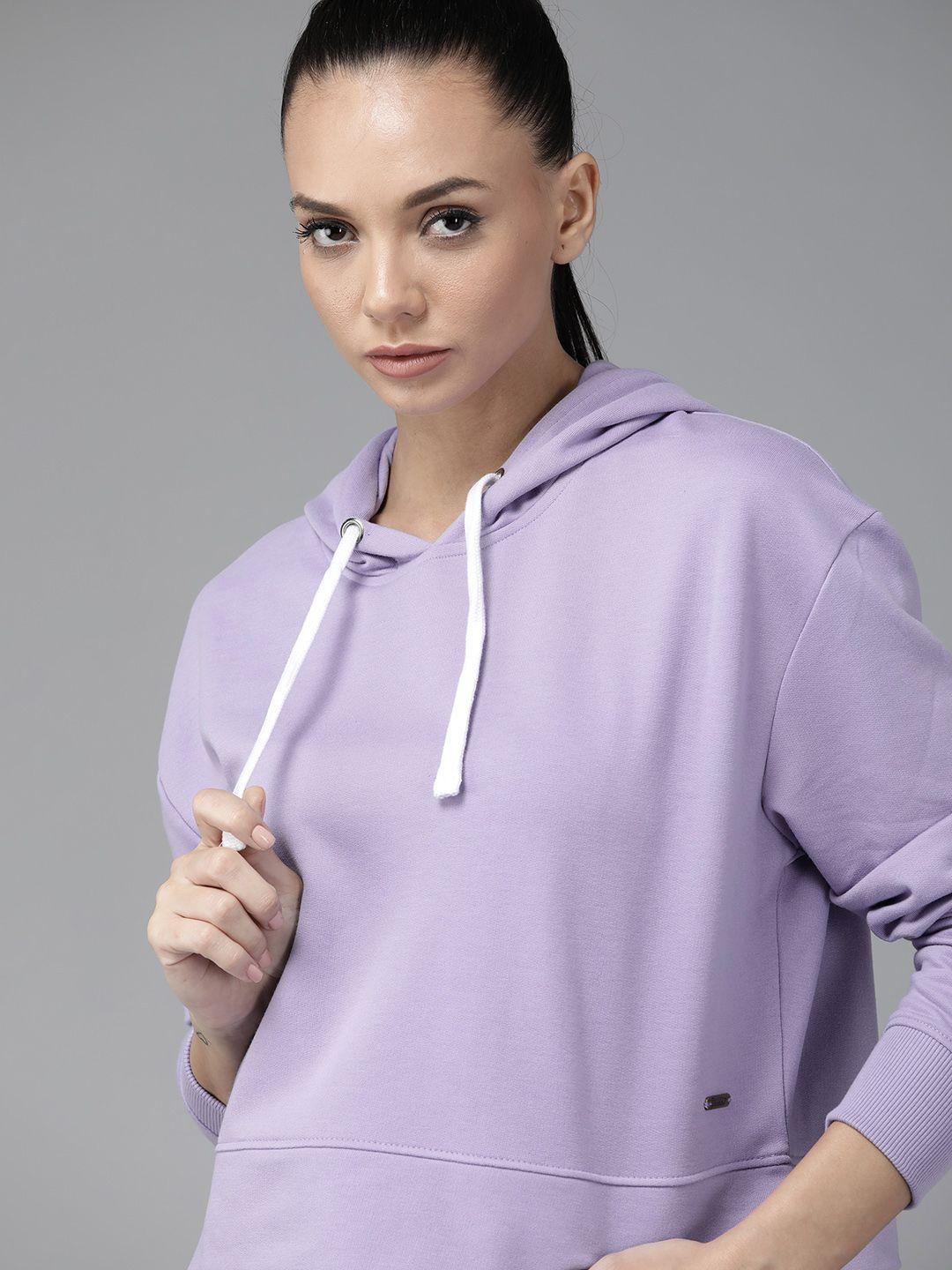 roadster women purple solid hooded sweatshirt