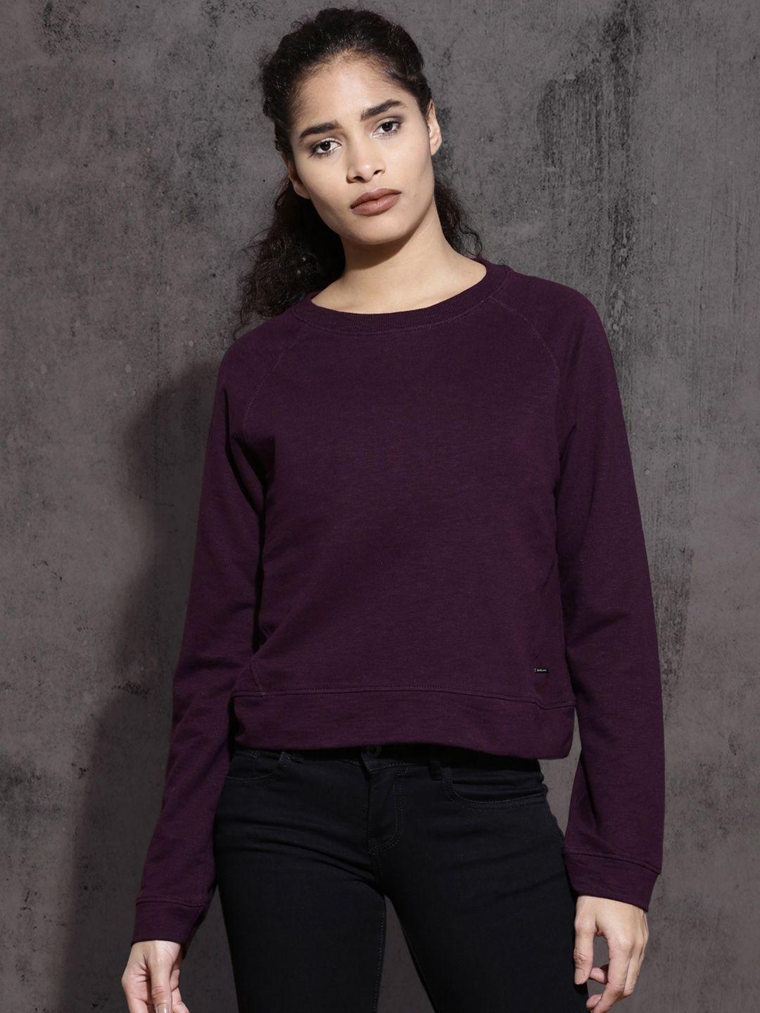 roadster women purple solid sweatshirt