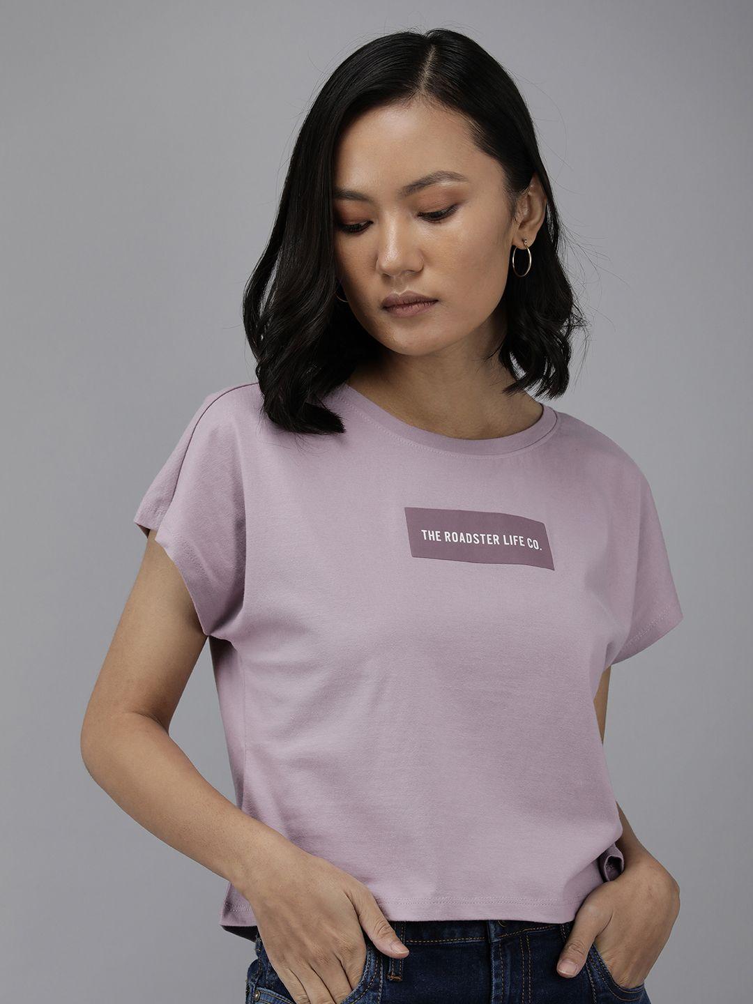 roadster women purple typography pure cotton t-shirt