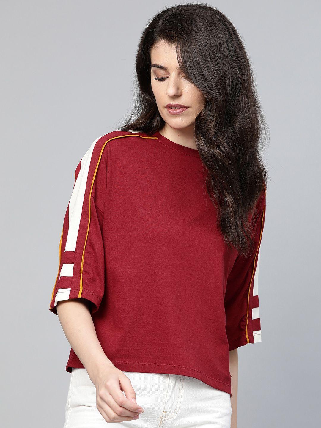 roadster women red solid round neck t-shirt