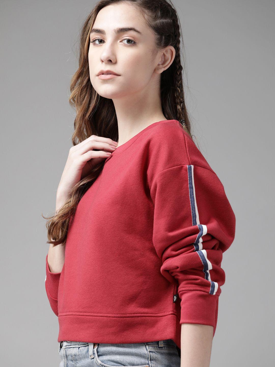 roadster women red solid sweatshirt