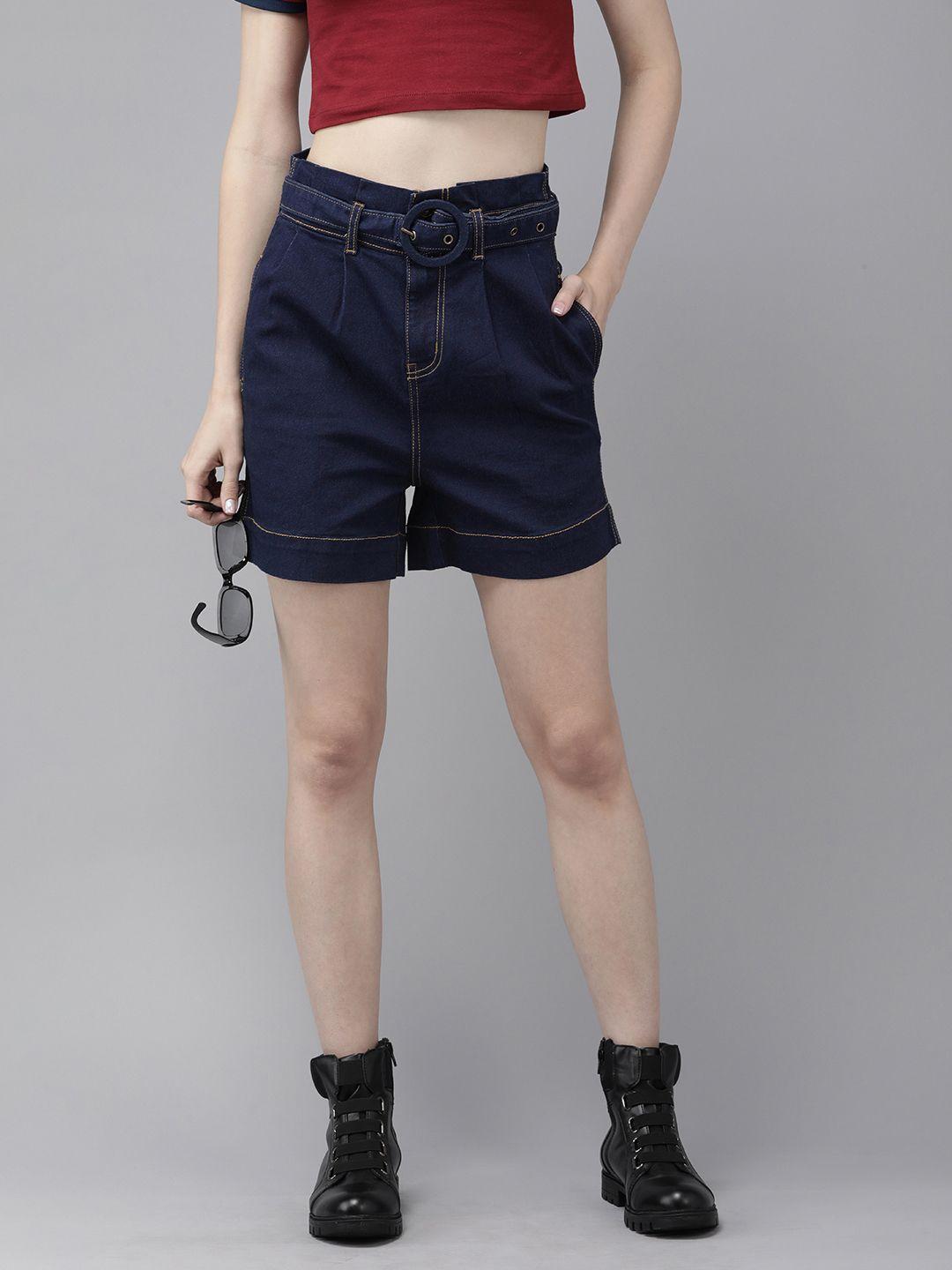 roadster women regular fit high-rise denim shorts