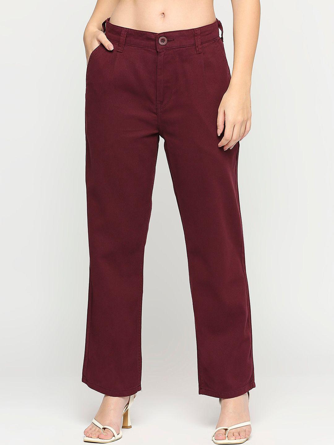 roadster women relaxed straight leg fit pure cotton trousers