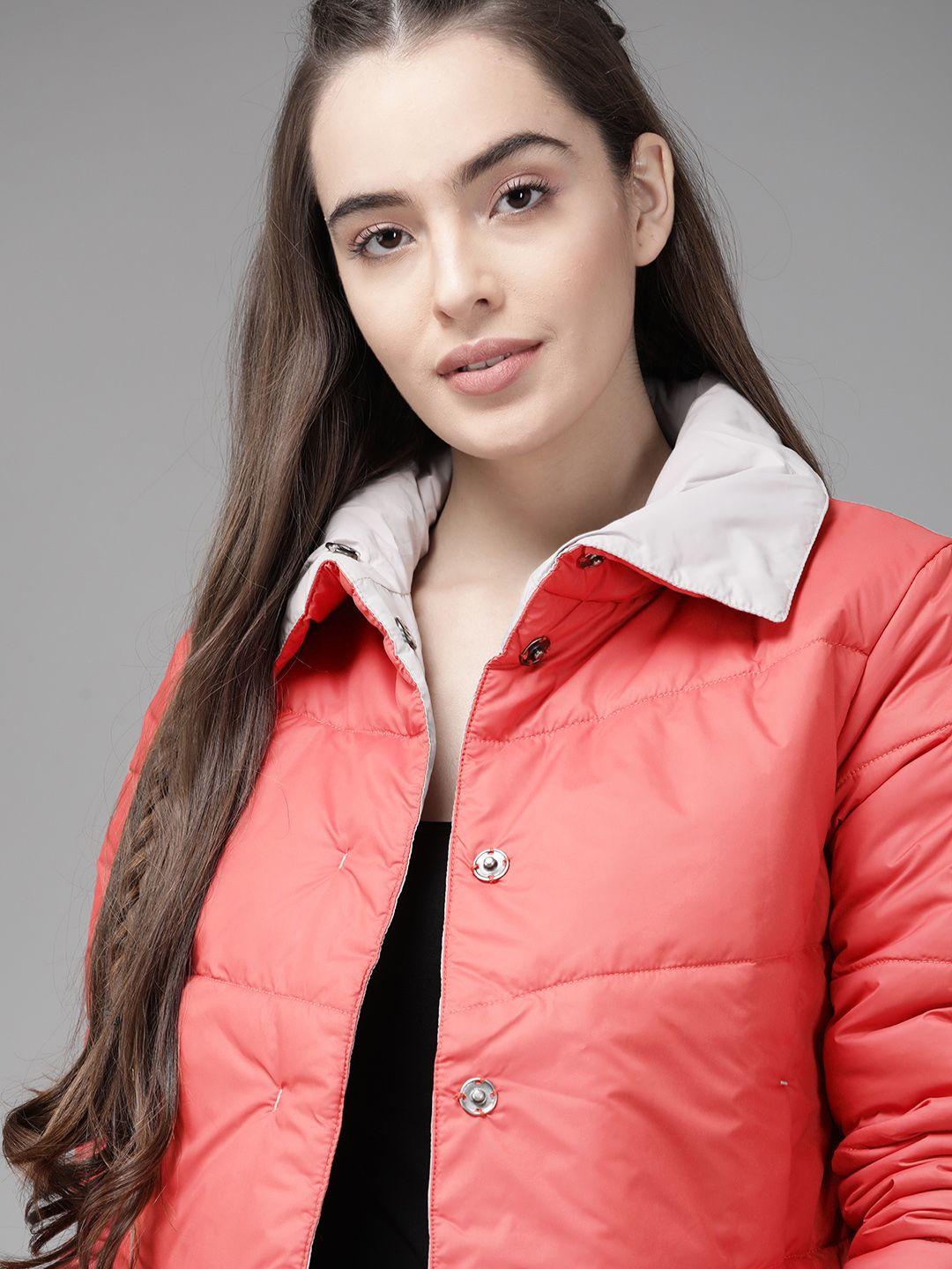 roadster women rust red solid padded jacket