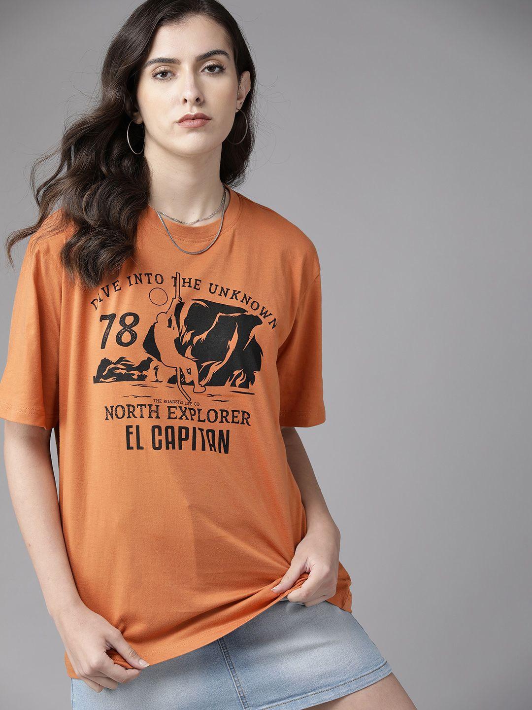 roadster women rust typography cotton t-shirt