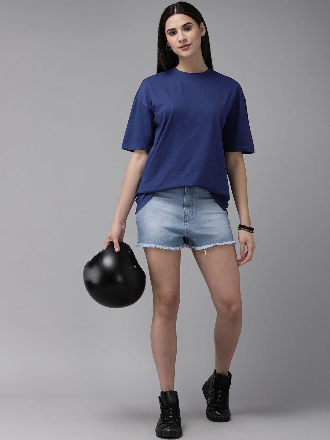 roadster women solid drop-shoulder sleeves boxy t-shirt