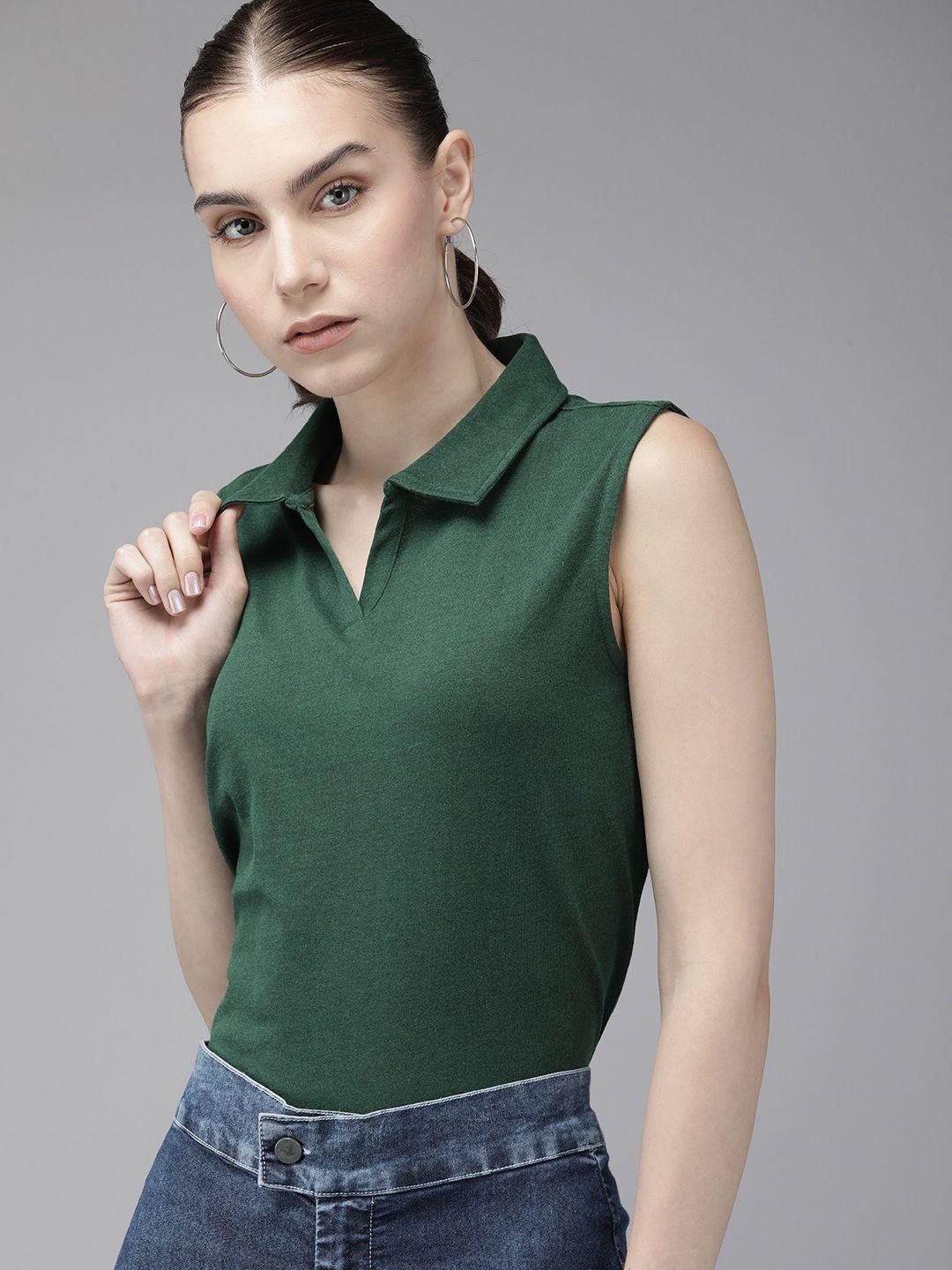 roadster women solid polo collar t-shirt