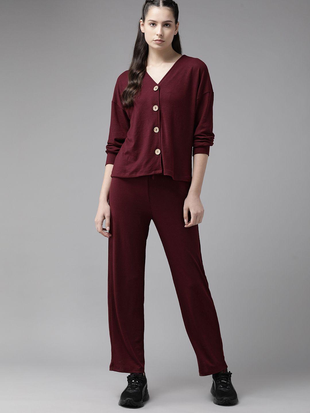 roadster women solid pure cotton top with trousers
