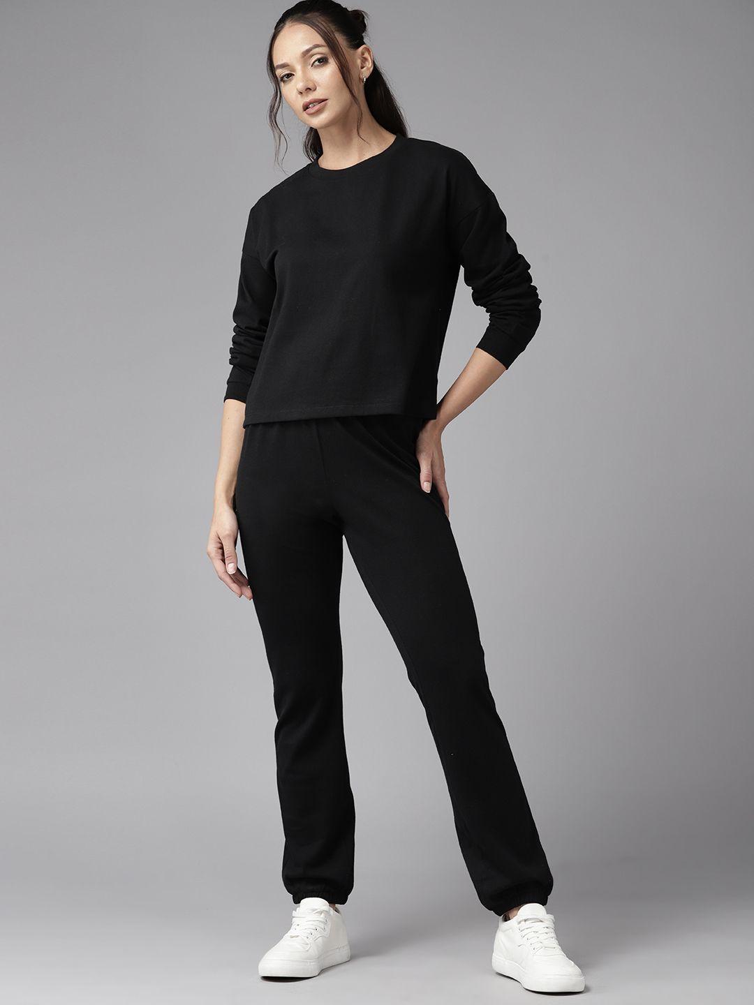 roadster women solid top with joggers