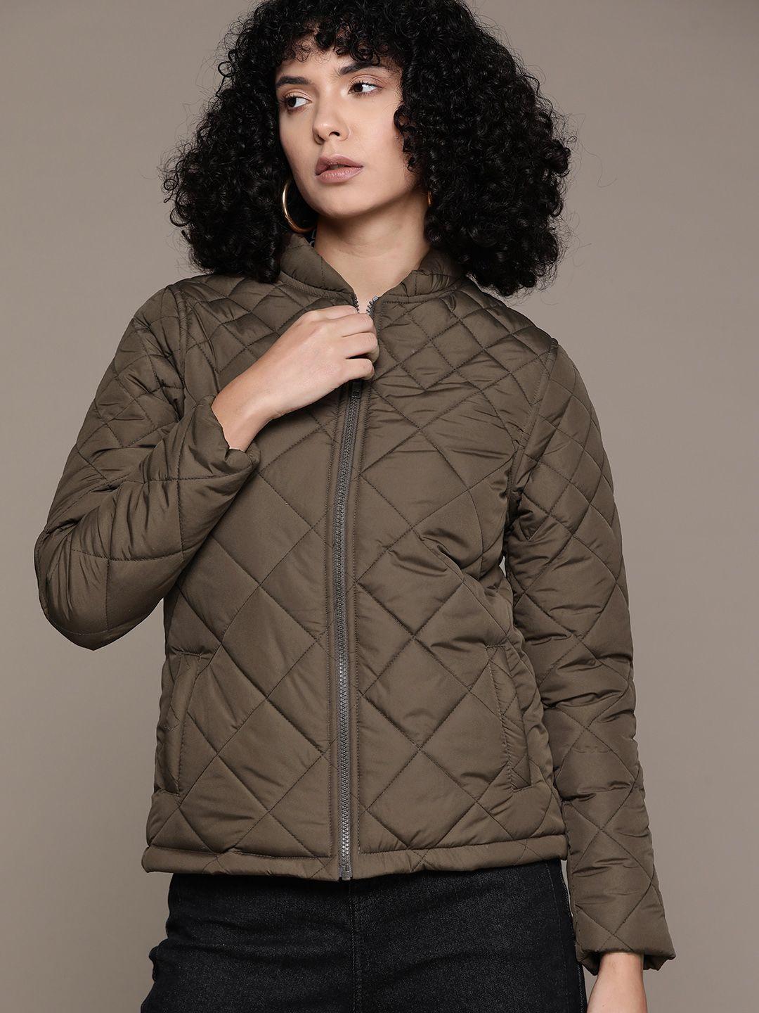 roadster women solid windcheater outdoor quilted jacket