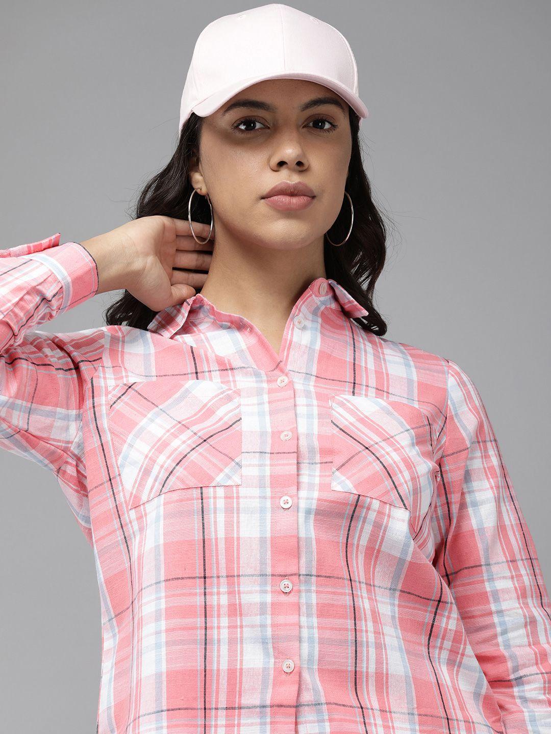 roadster women standard opaque checked casual shirt