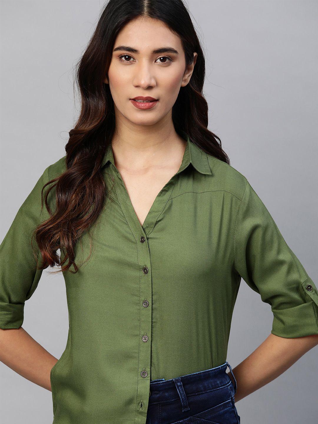 roadster women sustainable ecovero green casual shirt