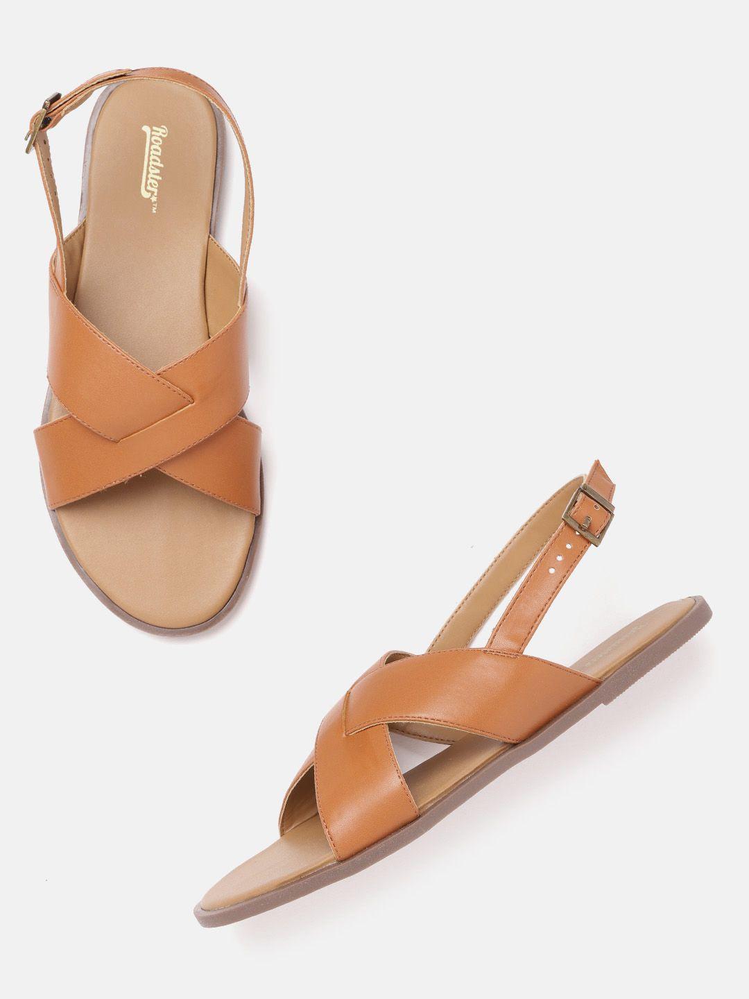 roadster women tan brown solid open toe flats