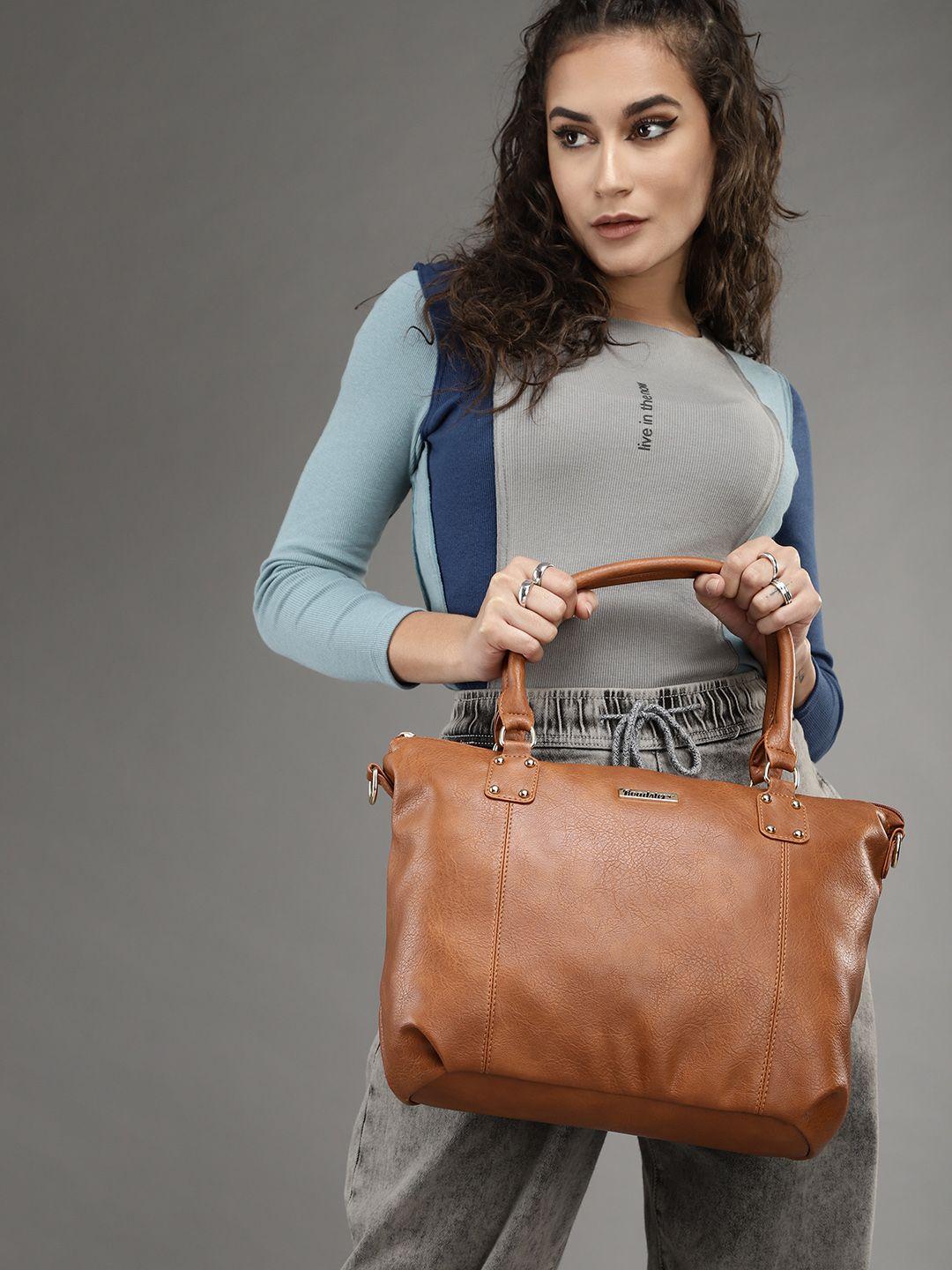 roadster women tan textured structured handheld bag