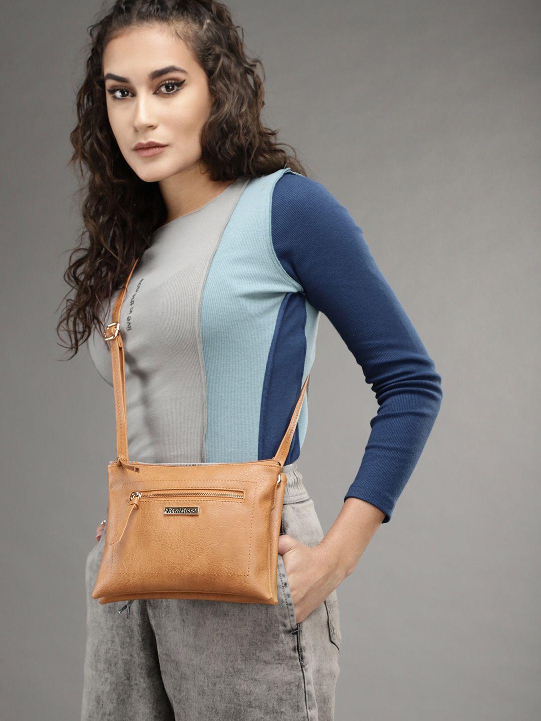 roadster women tan textured structured sling bag