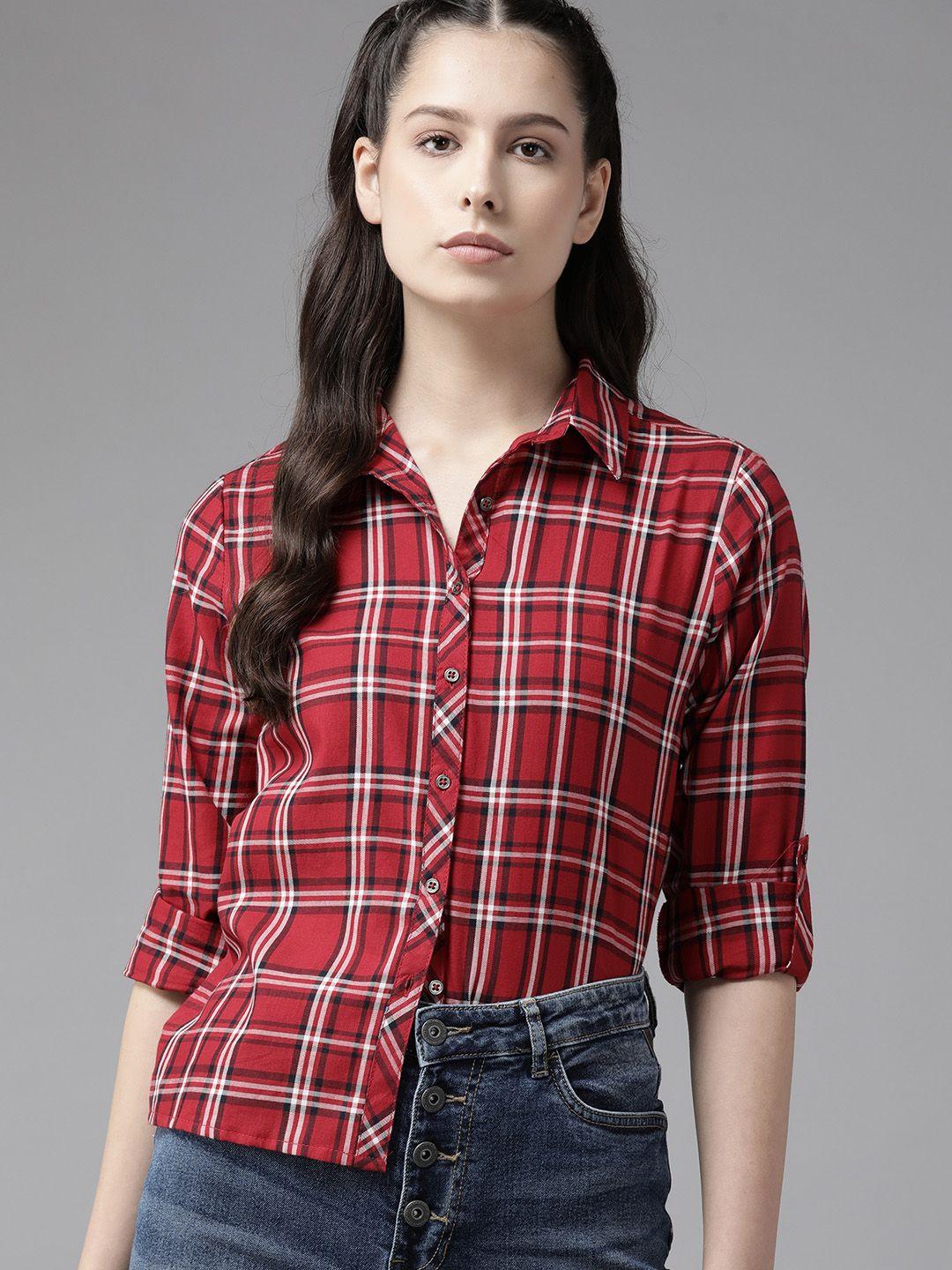 roadster women tartan checked casual shirt