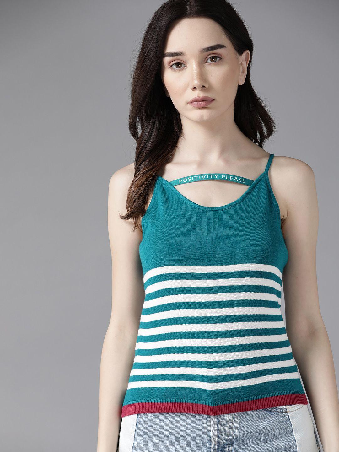 roadster women teal & white striped regular top