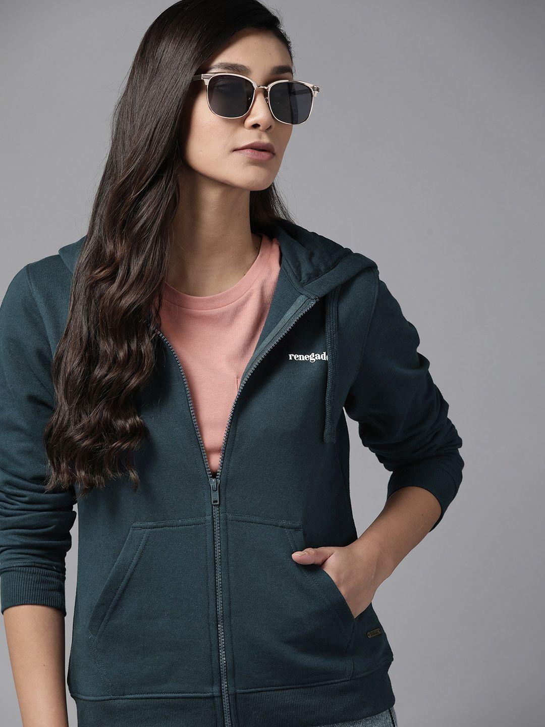 roadster women teal blue hooded sweatshirt