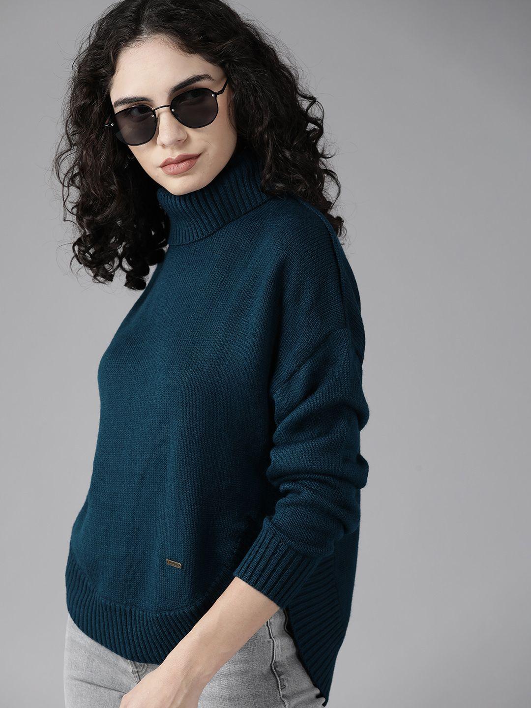 roadster women teal blue knitted pullover