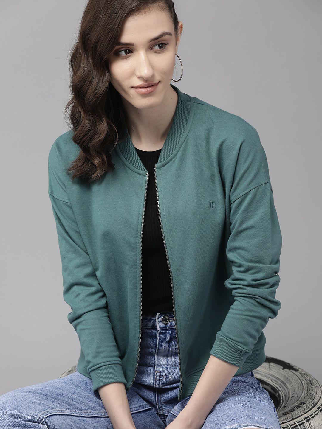 roadster women teal blue solid sweatshirt