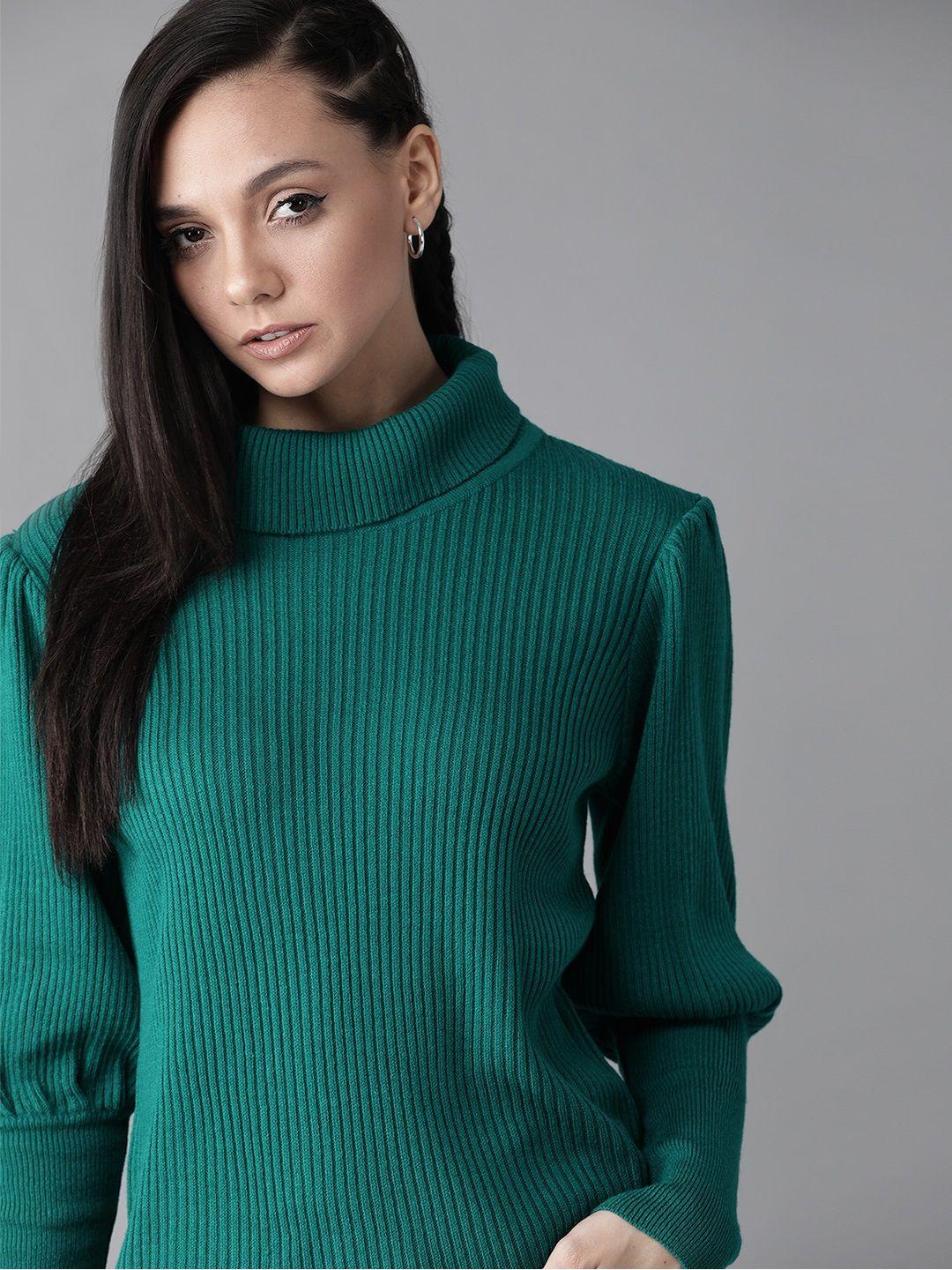 roadster women teal green ribbed pullover