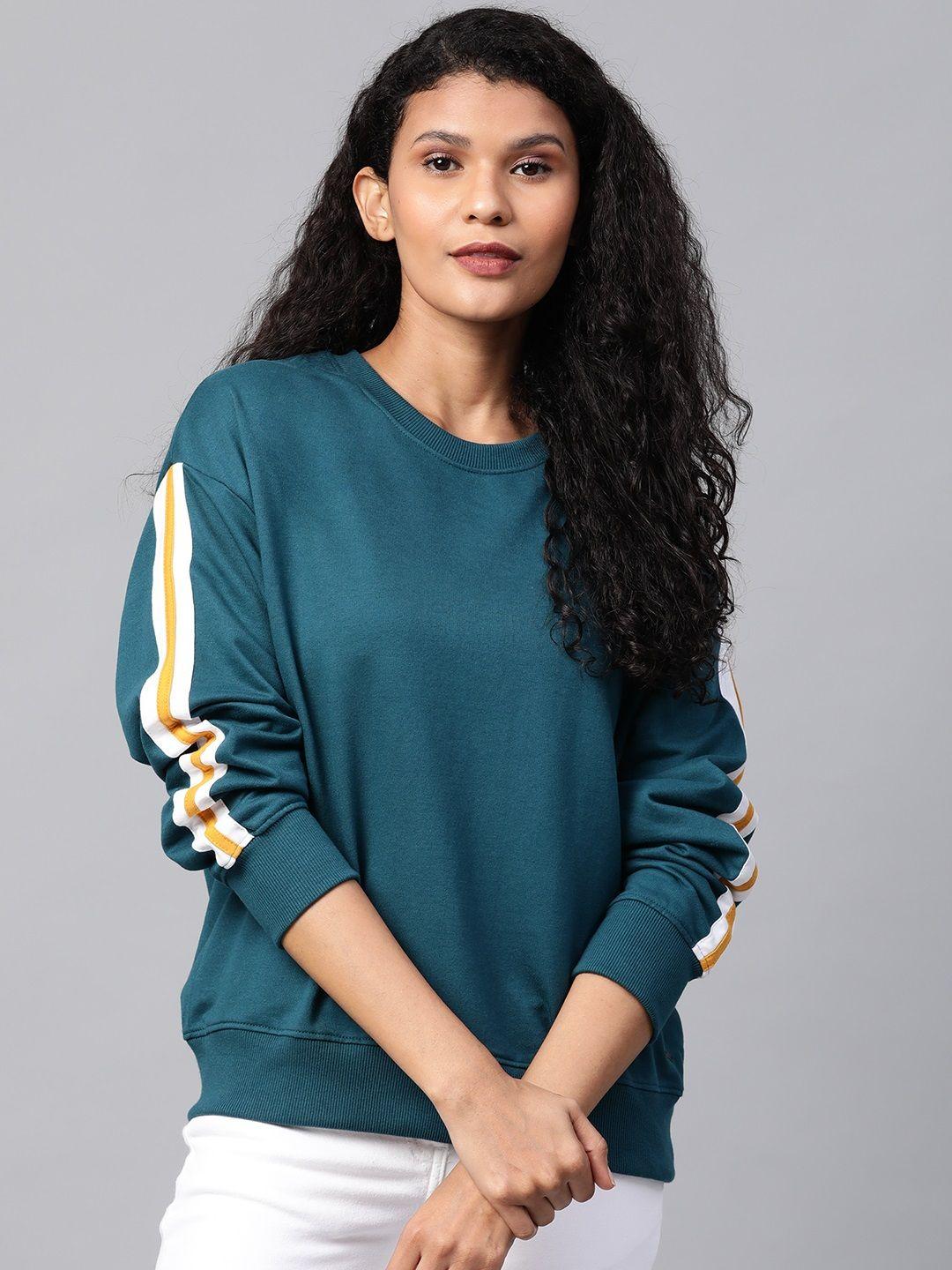 roadster women teal green solid sweatshirt