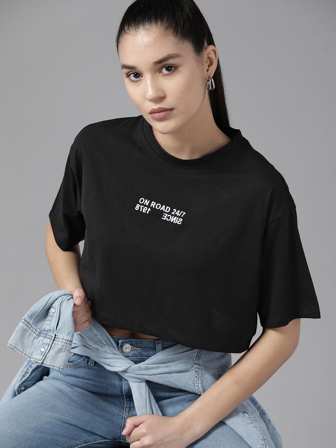 roadster women typography printed boxy crop t-shirt