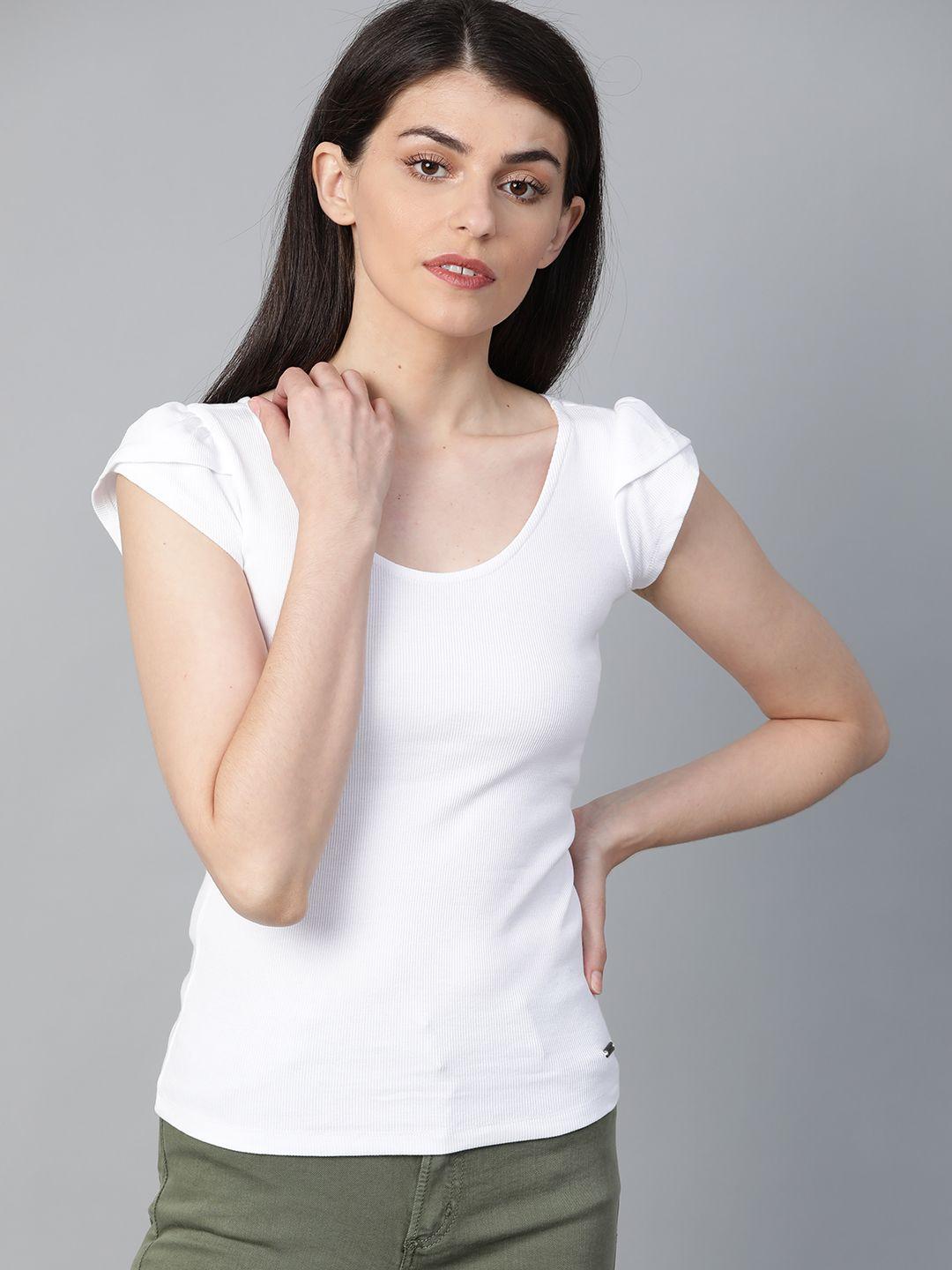 roadster women white ribbed pure cotton top