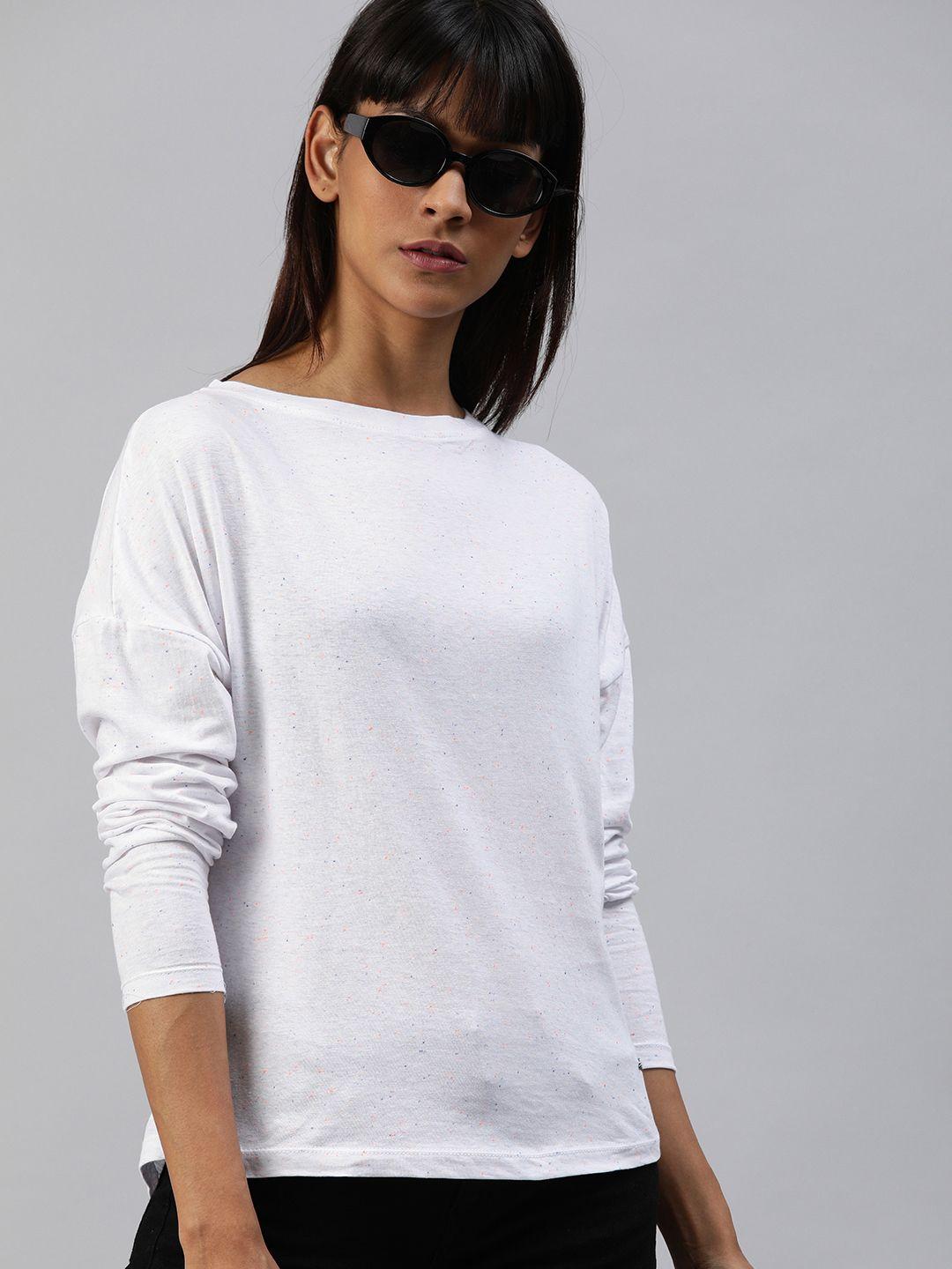 roadster women white solid boat neck t-shirt