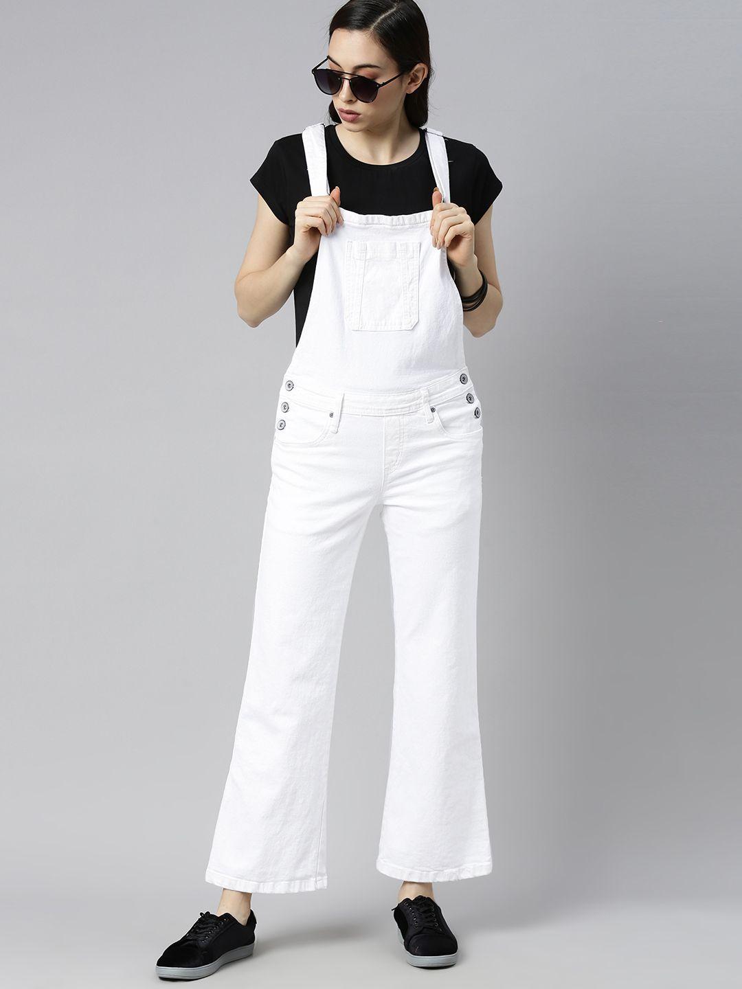 roadster women white solid boot-cut dungarees