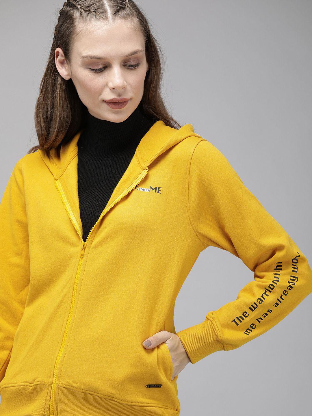 roadster women yellow solid hooded sweatshirt