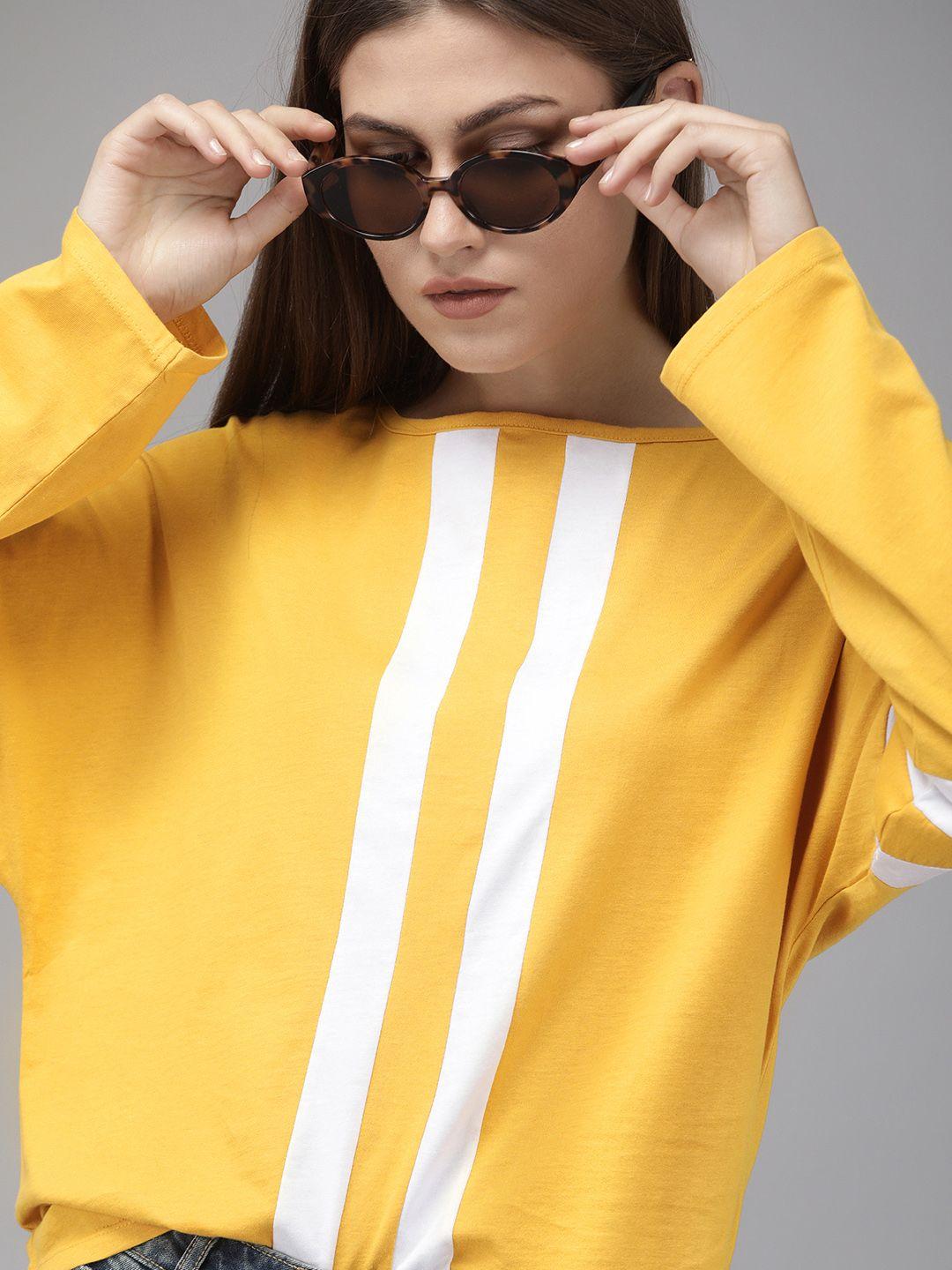 roadster women yellow striped top