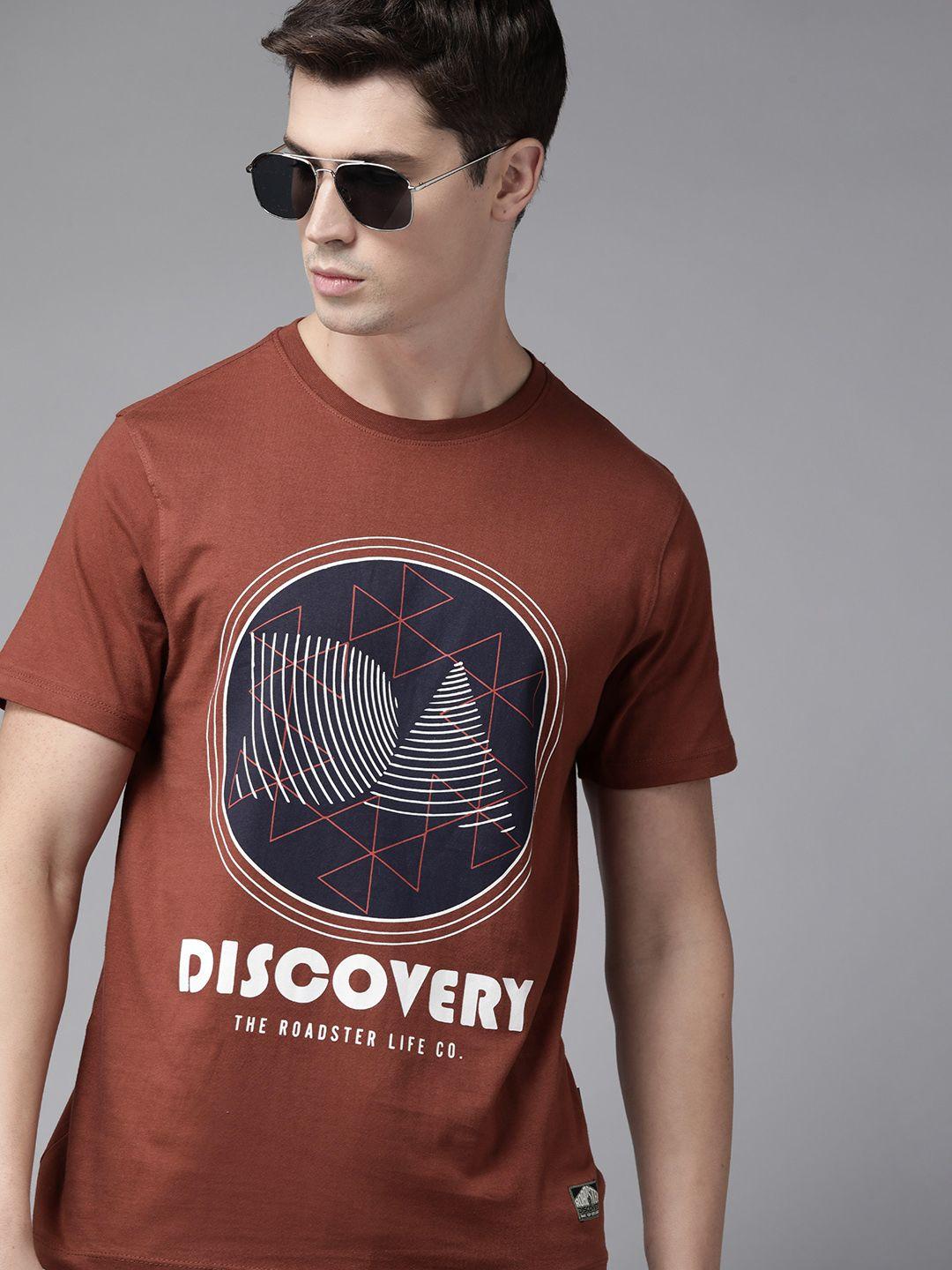 roadster x discovery adventures mens rust red graphic t-shirt with healthguard finish