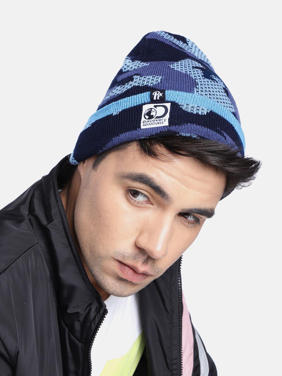 roadster x discovery adventures unisex blue camo acrylic print beanie