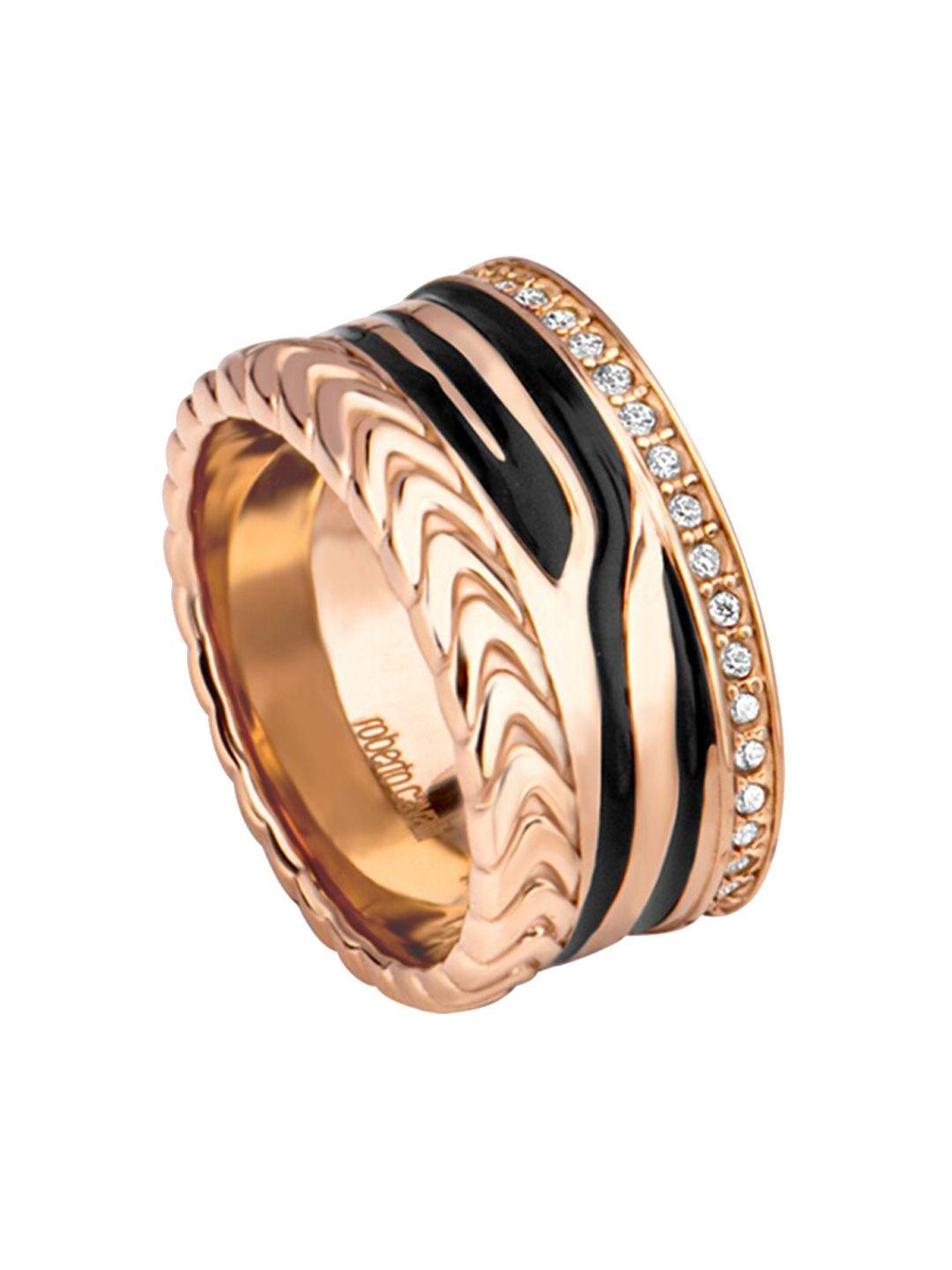 roberto cavalli rose gold-plated stone-studded finger ring
