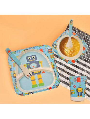 robot blue bamboo fiber dinner set