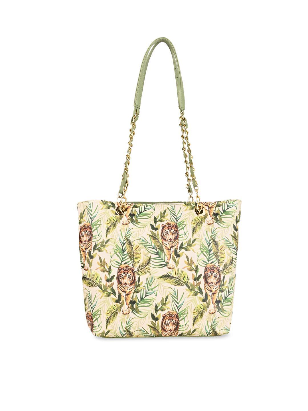 rocia green floral printed structured shoulder bag
