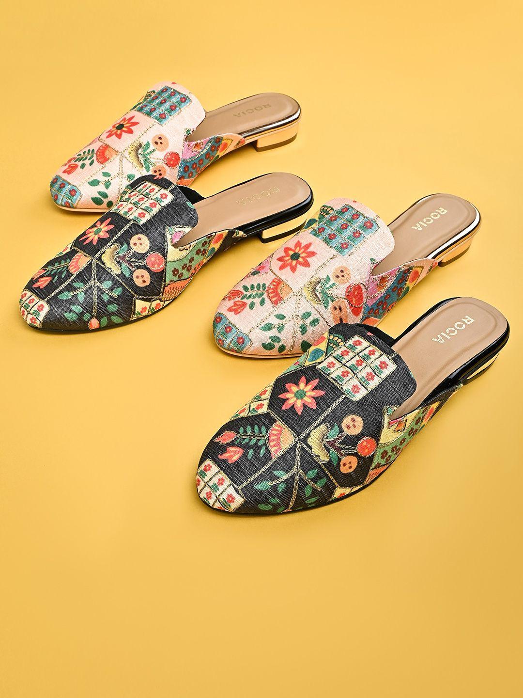 rocia printed embroidered mules