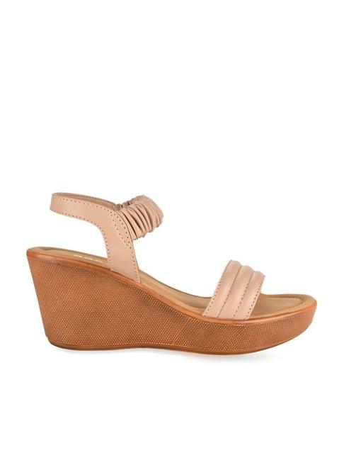 rocia by regal women's beige ankle strap wedges