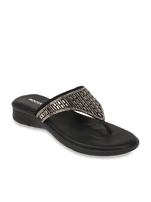 rocia by regal women's black thong wedges